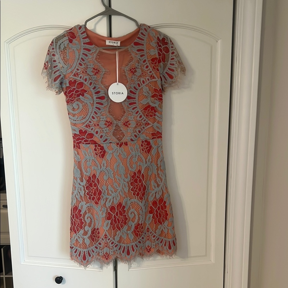 Storia Red and Gray Lace Dress